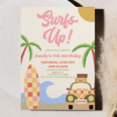 Invitation Surf Up ! Surf de plage rose moderne fête d'annive