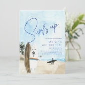 Invitation Surf Up Surfboards Beach Blue Anniversaire (Debout devant)
