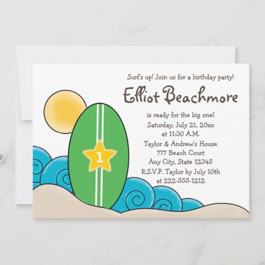 Invitation Surfboard Anniversaire pour enfants (n'importe que (Devant)