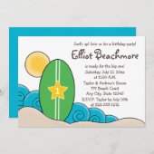 Invitation Surfboard Anniversaire pour enfants (n'importe que (Devant / Derrière)