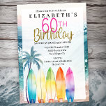 Invitation Surfboards Ocean Beach Femme 60e anniversaire<br><div class="desc">Plage Sparkly Ocean Surfboard pour femmes 60e anniversaire Invitations. Il Est Facile De Changer L'Exemple De Texte En Vous Propre En Cliquant Sur Personnaliser. Cliquez Sur Personnaliser Pour Modifier Le Type De Police, La Couleur De Police, La Taille De Police Ou Pour Ajouter/Supprimer/Modifier Le Texte Ou Les Éléments De Création....</div>