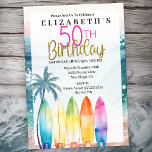 Invitation Surfboards Ocean Beach Femmes's 50th Birthday<br><div class="desc">Sparkly Ocean Surfboard Beach Invitations de 50e anniversaire femme. Il Est Facile De Changer L'Exemple De Texte En Vous Propre En Cliquant Sur Personnaliser. Cliquez Sur Personnaliser Pour Modifier Le Type De Police, La Couleur De Police, La Taille De Police Ou Pour Ajouter/Supprimer/Modifier Le Texte Ou Les Éléments De Création....</div>