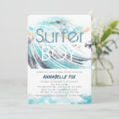 Invitation Surfer Boy Blue Wave Splash Baby shower de surf (Debout devant)