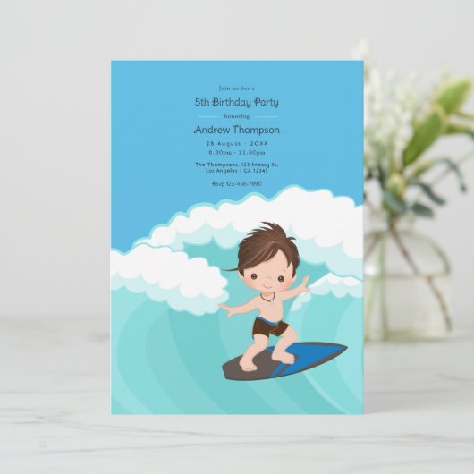 Invitation Surfer Boy fête d'anniversaire (Debout devant)
