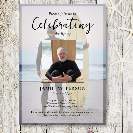 Invitation Surfer Celebration of Life Custom Photo Funeral