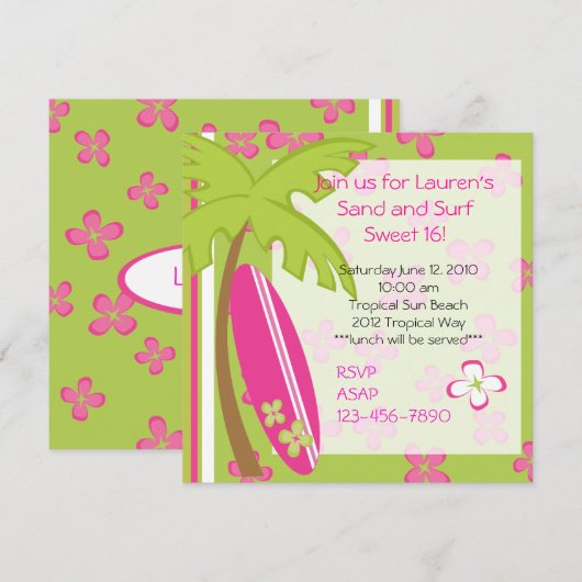 Invitation Surfer Girl (Devant / Derrière)