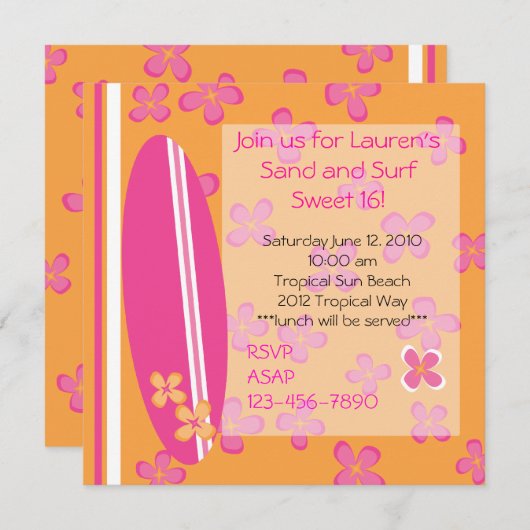 Invitation Surfer Girl (Devant / Derrière)