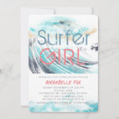 Invitation Surfer Girl Blue Wave Splash Baby shower de surf (Devant)