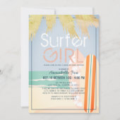 Invitation Surfer Girl Surfboards Beach Baby shower Drive-by (Devant)
