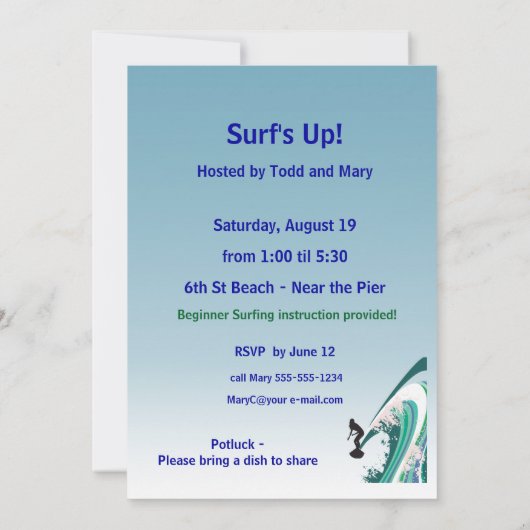 Invitation Surfer graphique sur le soleil de vague et la (Dos)