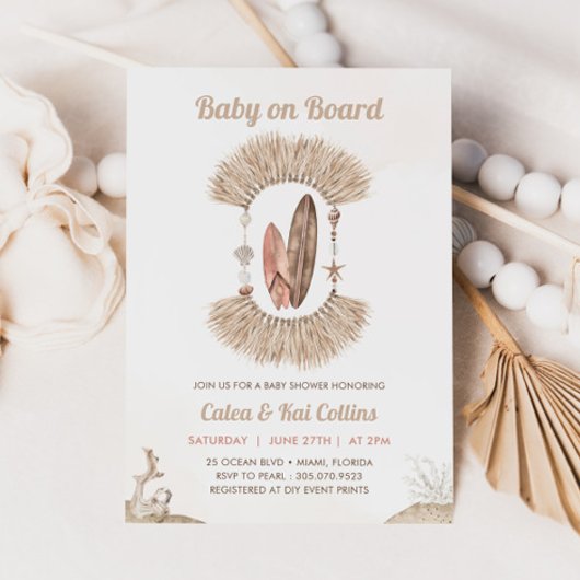 Invitation Surfing Beach Boho Baby On Board Baby Shower
