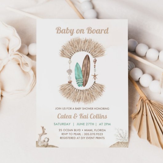 Invitation Surfing Beach Boho Baby On Board Baby Shower