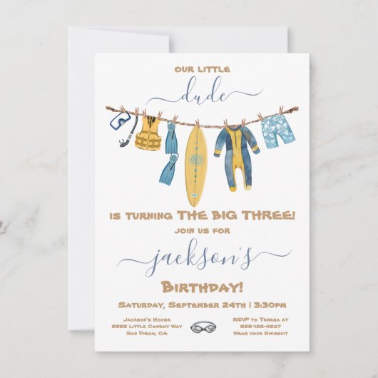 Invitation Surfing Dude fête d'anniversaire (Devant)