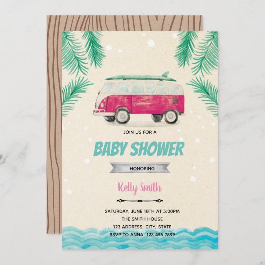 Invitation Surfs à l'invitation de la fête d'anniversaire (Devant / Derrière)