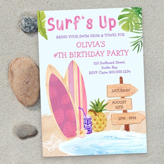 Invitation Surfs Up Anniversaire Fille Surf
