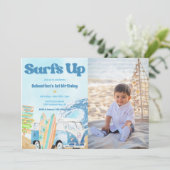 Invitation Surfs Up Beach Anniversaire Photo (Debout devant)
