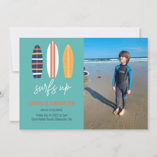 Invitation Surfs Up BOY Plage Surfboard Anniversaire (Devant)