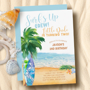 Invitation Surfs Up Crew Little Dude Turning Two 2nd Birthday