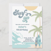 Invitation Surfs Up Retro Surf Beach fête d'anniversaire (Devant)