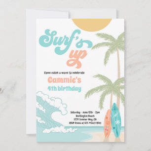 Invitation Surfs Up Retro Surfboard Beach Anniversaire