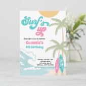Invitation Surfs Up Retro Surfboard Beach Anniversaire (Debout devant)