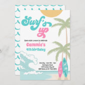 Invitation Surfs Up Retro Surfboard Beach Anniversaire (Devant / Derrière)
