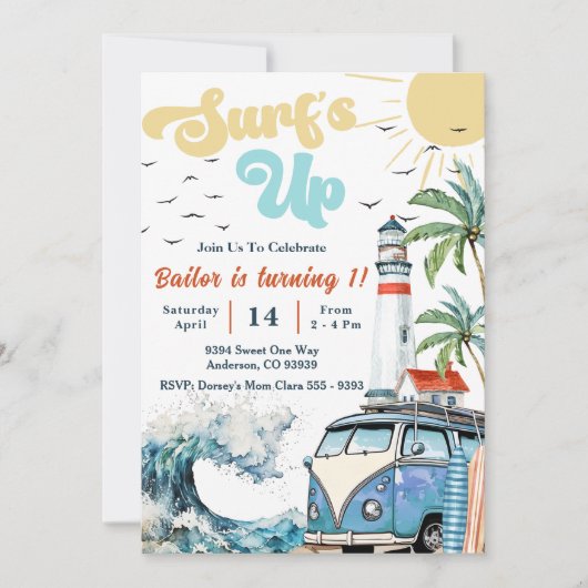 Invitation Surfs Up Sun Shine Beach Anniversaire (Devant)
