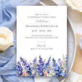 Invitation SURPISE PARTY 95e anniversaire bleu juillet Fleur