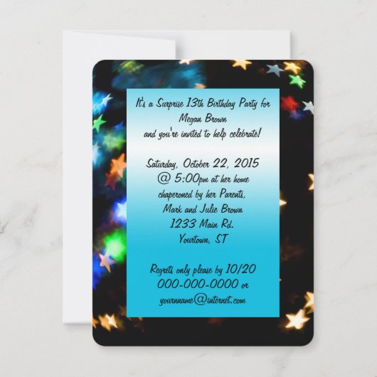 Invitation Surprise13e fête d'anniversaire (Dos)
