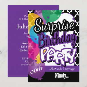 Invitation Surprise 00e anniversaire avec des ballons en viol