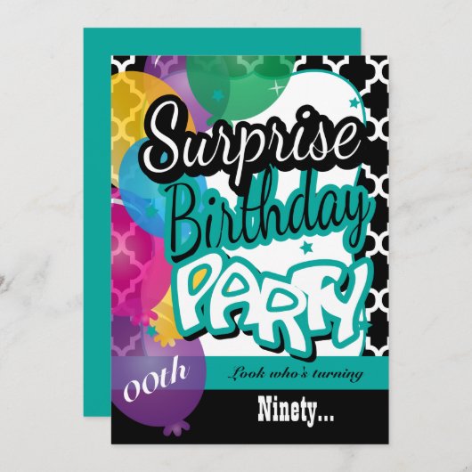 Invitation Surprise 00e fête d'anniversaire avec ballons en T (Devant / Derrière)