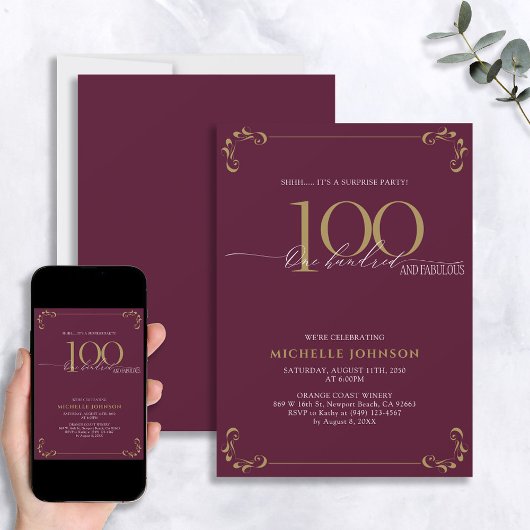 Invitation Surprise 100 & Fabuleux Anniversaire Bourgogne & O