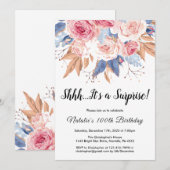 Invitation Surprise 100e anniversaire aquarelle fleurs floral (Devant / Derrière)