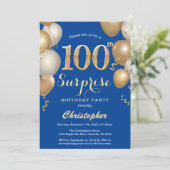 Invitation Surprise 100e anniversaire Ballons bleu et or (Debout devant)