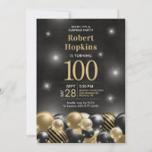 Invitation Surprise 100e anniversaire Black Gold Balloons Par (Devant)