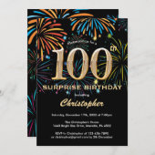 Invitation Surprise 100e anniversaire Black Gold Firework (Devant / Derrière)