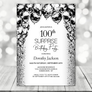 Invitation Surprise 100e anniversaire Black White Balloons Pa