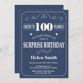 Invitation surprise 100e anniversaire Bleu et blan (Devant / Derrière)