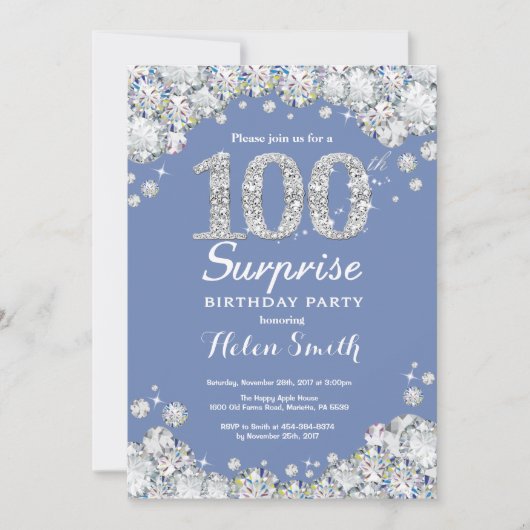 Invitation Surprise 100e anniversaire Blue Silver Diamond (Devant)