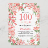 Invitation Surprise 100e anniversaire Boho rose botanique flo (Devant / Derrière)