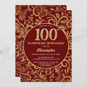 Invitation Surprise 100e anniversaire Bourgogne Rouge & Or Fl (Devant / Derrière)