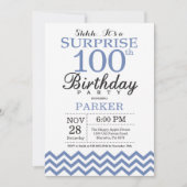 Invitation Surprise 100e Anniversaire Chevron Bleu (Devant)