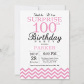 Invitation Surprise 100e Anniversaire Chevron Rose (Devant)