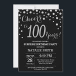 Invitation Surprise 100e anniversaire Diamant noir et argent<br><div class="desc">Invitation surprise 100e anniversaire avec Arrière - plan Diamond Parties scintillant noir et argent. Confetti en argent. Anniversaire adulte. Hommes ou Femmes Anniversaire. Pour plus de personnalisation,  cliquez sur le bouton "Customiser" et utilisez notre outil de conception pour modifier ce modèle.</div>