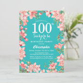 Invitation Surprise 100e anniversaire Fleurs florales roses T (Debout devant)