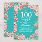 Invitation Surprise 100e anniversaire Fleurs florales roses T (Devant / Derrière)