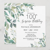 Invitation Surprise 100e anniversaire Green Eucalyptus verdur (Devant / Derrière)