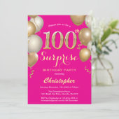 Invitation Surprise 100e anniversaire Hot rose et or Ballons (Debout devant)