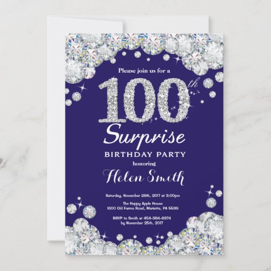 Invitation Surprise 100e anniversaire Marine Bleu Silver Diam (Devant)