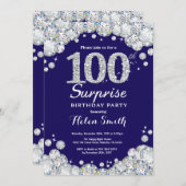 Invitation Surprise 100e anniversaire Marine Bleu Silver Diam (Devant / Derrière)